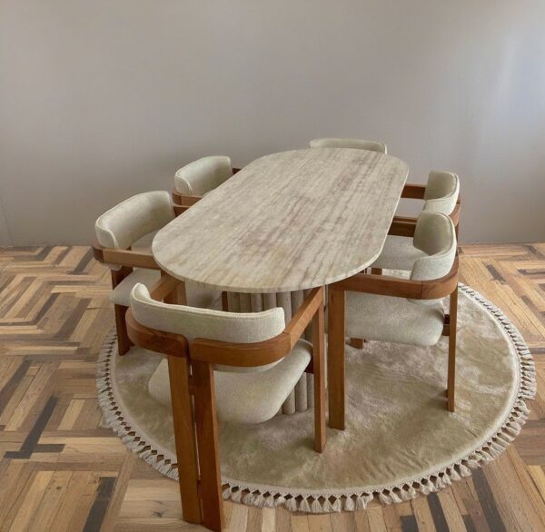 Travertino 2M/1M et Chaises M en Bois Noyer